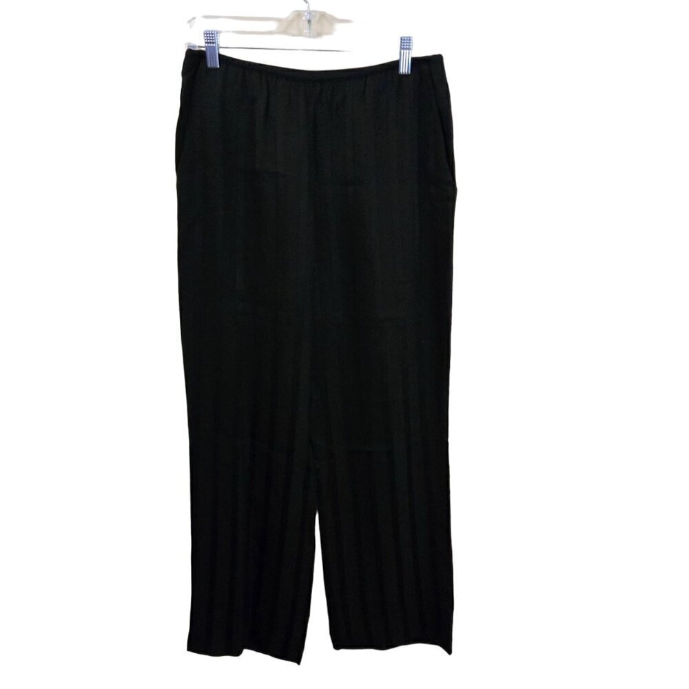 Theory Black On Black Satin Striped Pull On Wide Leg Dress Pants Size 8